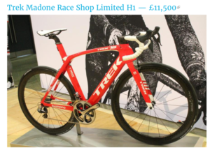 Expensive bicycle Trek Madone H1. $14,338.97*